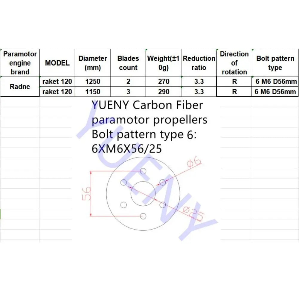 Radne raket 120 paramotor propeller carbon fiber props YUENY