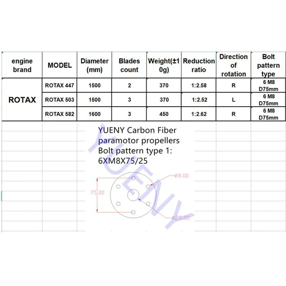 Rotax 447 503 582 aircraft propeller paramotor props carbon fiber YUENY-6