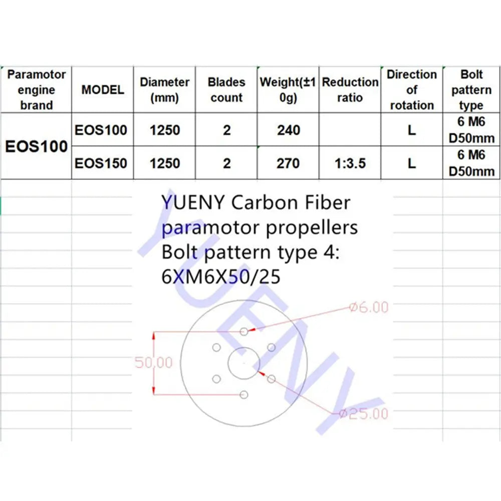 eos engine paramotor propeller carbon fiber props EOS100 EOS150 YUENY-6