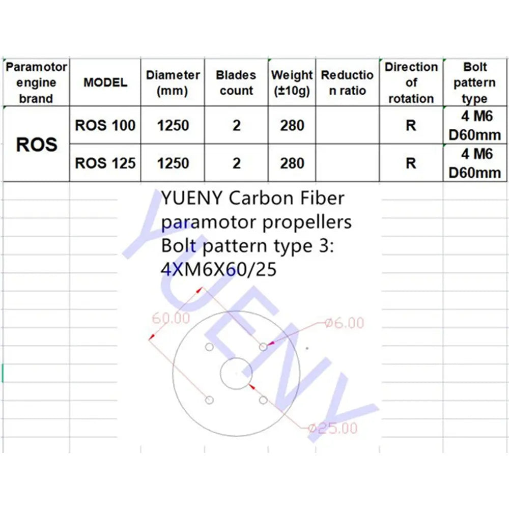 ros 125 paramotor propellers powered paragliding props carbon fiber YUENY-6