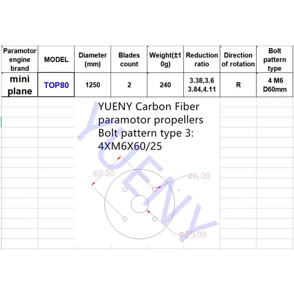 top 80 propeller miniplane carbon fiber paramotor props YUENY-5