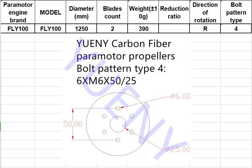 FLY100 125cm paramotor propellers carbon fiber YUENY 125cm YUENY