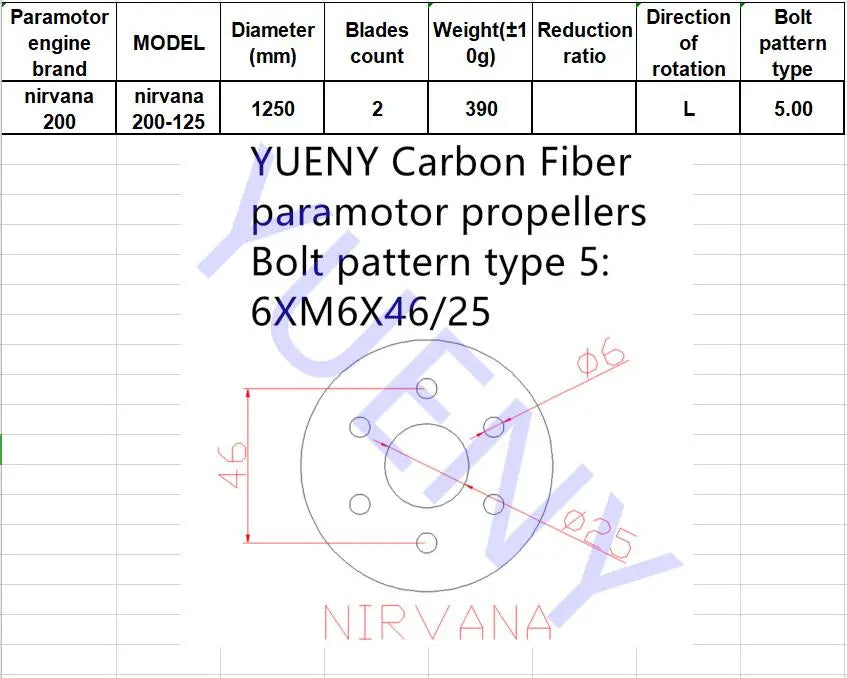Nirvana instinct 200CC NS200 125cm paramotor propellers carbon fiber YUENY YUENY