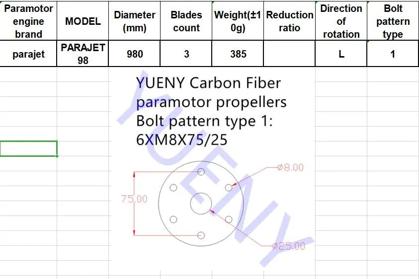 Parajet 98 paramotor propellers carbon fiber YUENY-66